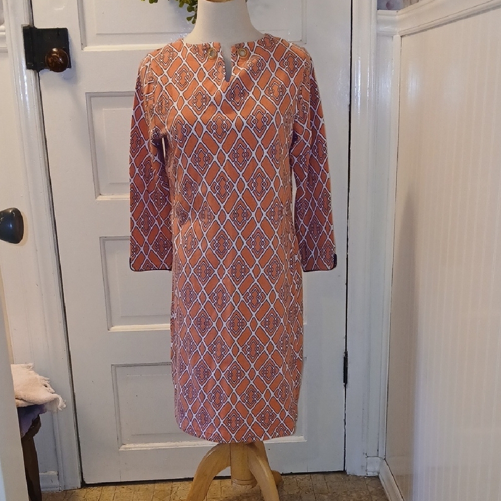 Crown & Ivy Long Sleeve Dress in Orange and White